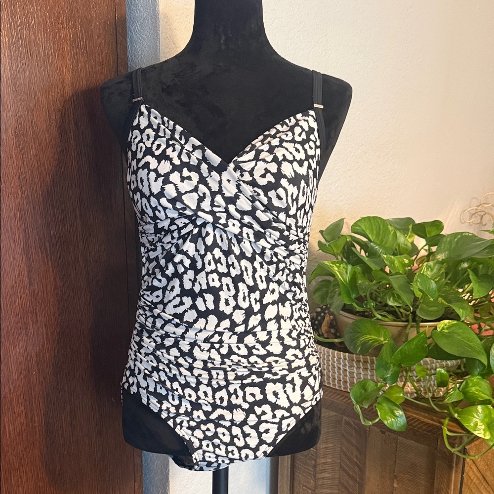 Calvin Klein Monochrome Animal Print One Piece Swimsuit